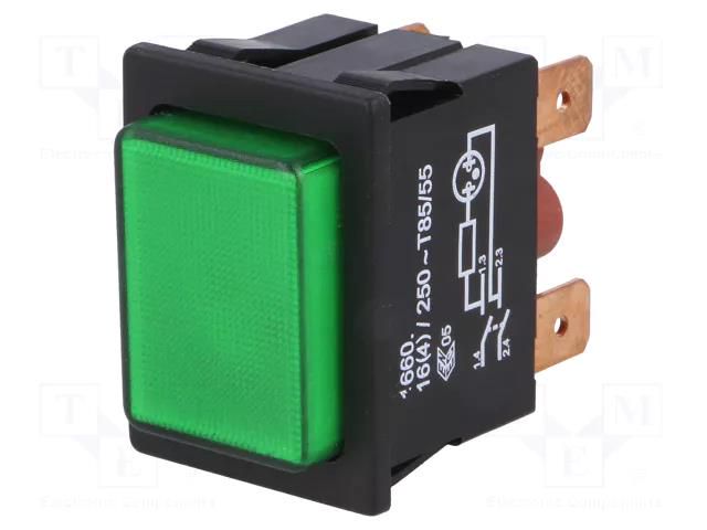 Switch: push-button; Pos: 2; DPST; 16A/250VAC; OFF-ON; IP40; green Marquardt 1660.0202