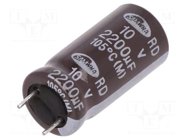 Capacitor: electrolytic; 2.2mF; 10VDC; Ø10x20mm; Pitch: 5mm; ±20% SAMWHA RD1A228M10020CA