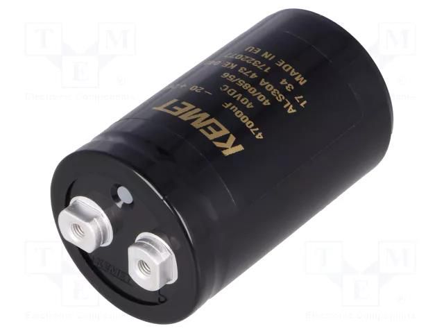 Capacitor: electrolytic; 47mF; 40VDC; Ø51x82mm; Pitch: 22.2mm; ±20% KEMET ALS30A473KE040