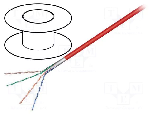 Wire; F/UTP; 4x2x26AWG; 5e; stranded; CCA; Insulation: PVC; red; 100m GOOBAY F/UTP5E-FCCA-100RD