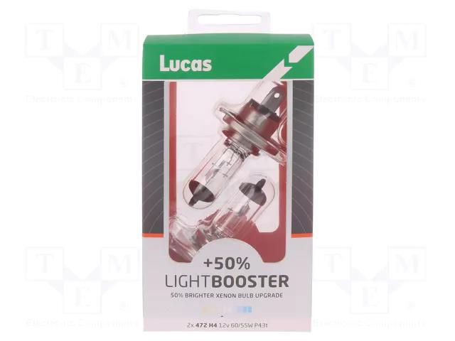 Filament lamp: automotive; P43t; white-blue; 12V; 60/55W LUCAS LLX472XLPX2