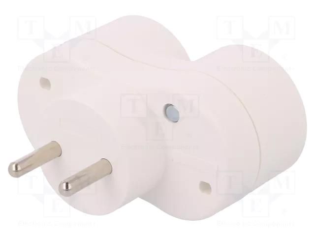 Connector: AC supply; splitter; 2P; 250VAC; 16A; Type: round; white PAWBOL PD.3802