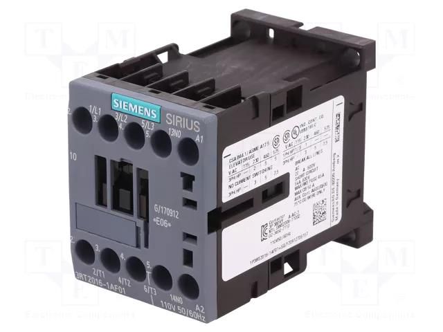 Contactor: 3-pole; NO x3; Auxiliary contacts: NO; 110VAC; 9A; 3RT20 SIEMENS 3RT2016-1AF01