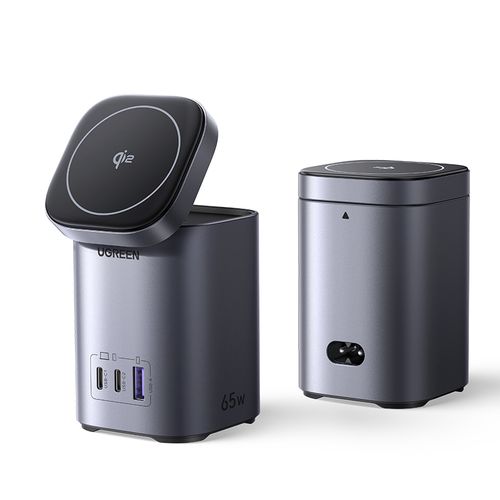 Laualaadija Nexode GaN 65W USB-A + 2xUSB-C koos juhtmevaba Qi2 laadimisega 15W UGREEN/55321 6941876253210