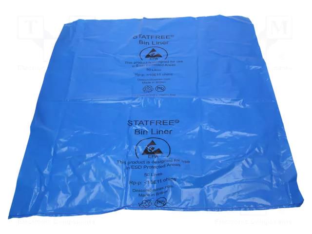 Waste bag; ESD; L: 740mm; W: 660mm; Thk: 38um; 50l; 100pcs; blue DESCO EUROPE SCS-239220