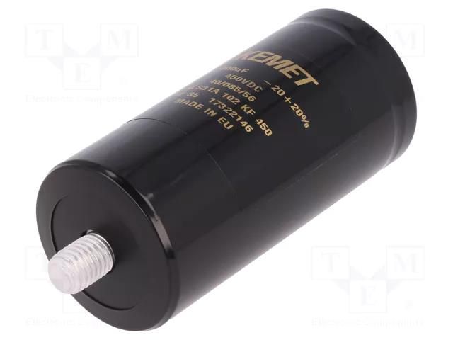 Capacitor: electrolytic; 1mF; 450VDC; Ø51x105mm; Pitch: 22.2mm KEMET ALS31A102KF450