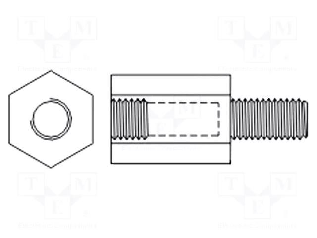 Screwed spacer sleeve; hexagonal; polyamide; M2,5; M2,5; L: 13mm FIX&FASTEN FIX-TP2.5-13