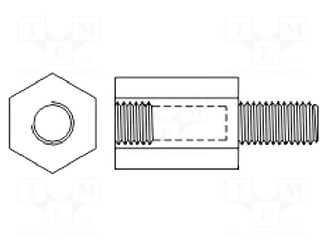 Insulating sleeve; Int.thread: M5; L: 60mm; UL94V-2; polyamide DREMEC TFM-M5X60/DR2188