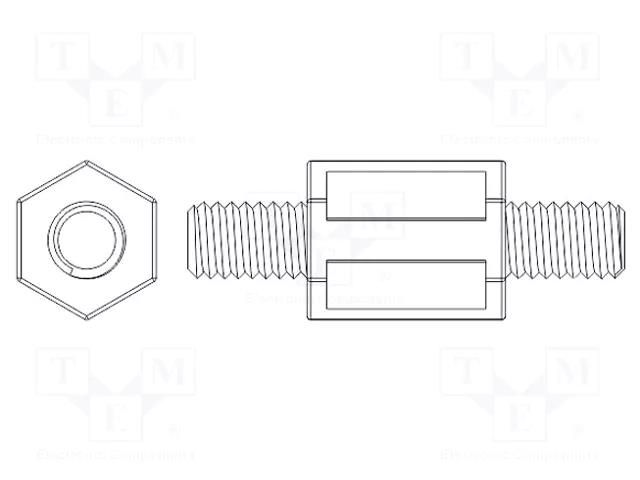 Screwed spacer sleeve; 15mm; Ext.thread: M8; hexagonal; steel DREMEC TMM-M8X15/DR4213