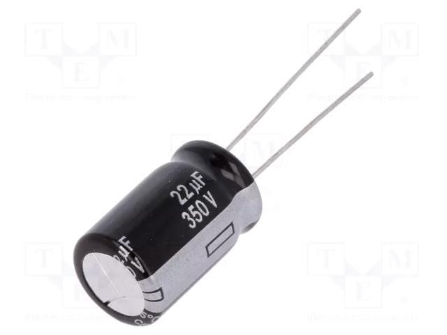 Capacitor: electrolytic; THT; 22uF; 350VDC; Ø12.5x20mm; Pitch: 5mm PANASONIC EEUEB2V220