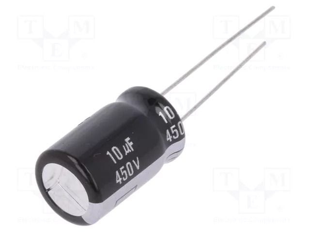 Capacitor: electrolytic; THT; 10uF; 450VDC; Ø12.5x20mm; Pitch: 5mm PANASONIC EEUEB2W100