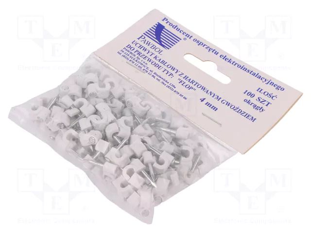 Holder; white; on round cable; 100pcs; with a nail; 4mm PAWBOL PW-H.7002A-100
