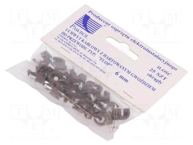 Holder; brown; on round cable; 25pcs; with a nail; 6mm PAWBOL PW-H.7004B-25