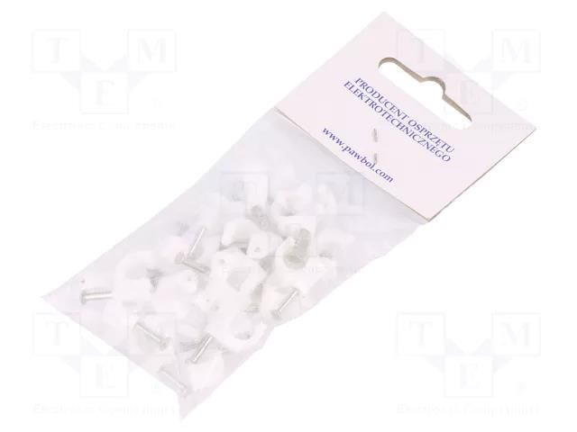 Holder; white; on round cable; 25pcs; with a nail; 7mm PAWBOL PW-H.7005A-25
