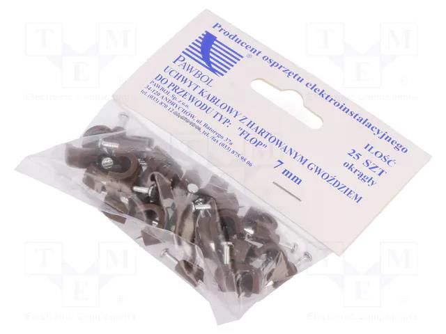 Holder; brown; on round cable; 25pcs; with a nail; 7mm PAWBOL PW-H.7005B-25