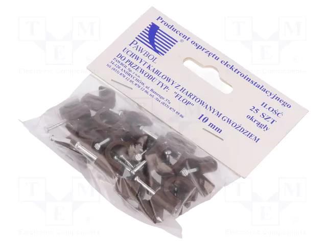 Holder; brown; on round cable; 25pcs; with a nail; 10mm PAWBOL PW-H.7008B-25