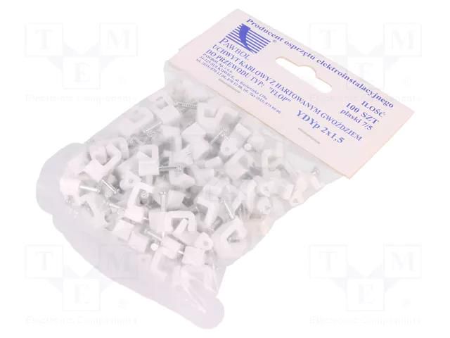 Holder; white; for flat cable,YDYp 2x1,5; 100pcs; with a nail PAWBOL PW-H.7012A-100