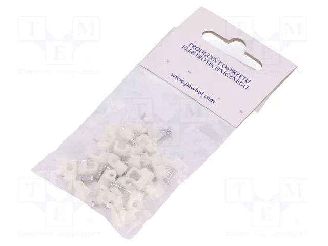 Holder; white; for flat cable,OMYp 2x0,5; 25pcs; with a nail PAWBOL PW-H.7015A-25