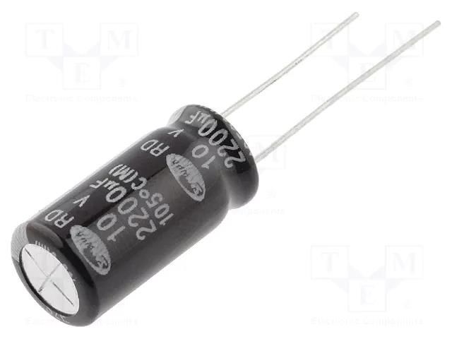 Capacitor: electrolytic; THT; 2200uF; 10VDC; Ø10x20mm; Pitch: 5mm SAMWHA RD1A228M10020BB