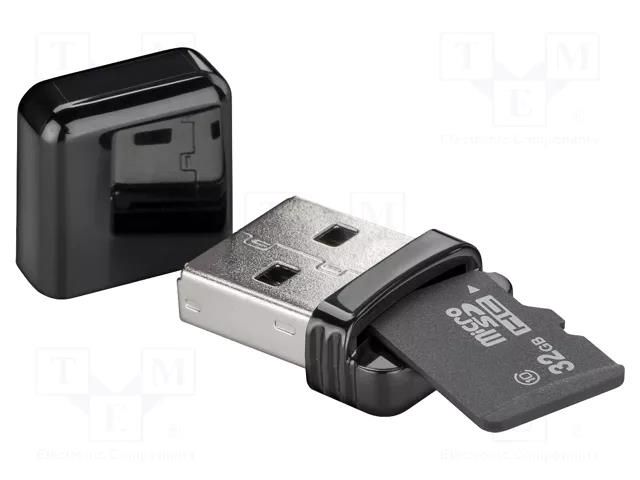 Card reader: memory; USB A plug; USB 2.0; PnP and Hot Swap; black Goobay PC-38656