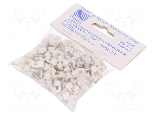 Holder; white; for flat cable,YDYp 2x1; 100pcs; with a nail PAWBOL PW-H.7010A-100