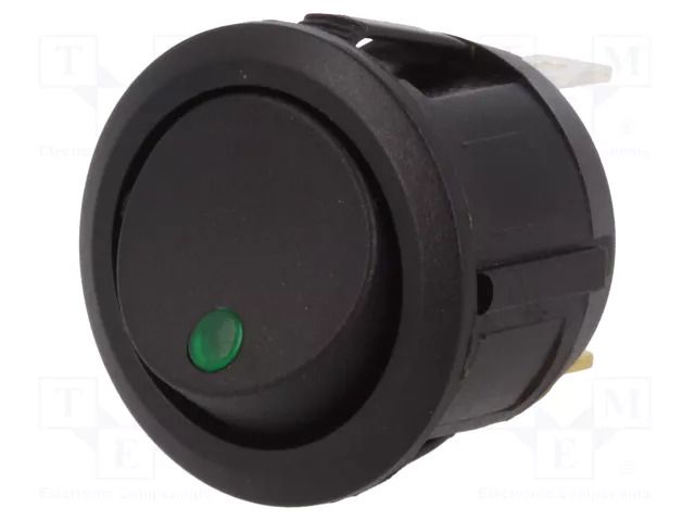 ROCKER; SPST; Pos: 2; ON-OFF; 20A/14VDC; green; LED,point; 14V; 50mΩ SCI R13-112B2-02-BBG
