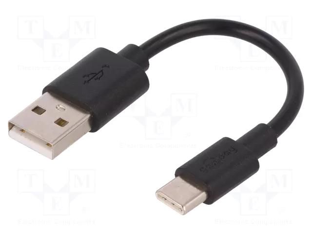 Cable; USB 2.0; USB A plug,USB C plug; 0.1m; black; Core: Cu; PVC GOOBAY USB-USBC-0.1-BK