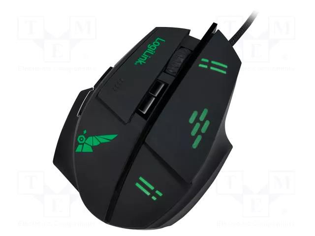 Mouse; black,green; USB; optical,wired; DPI change button LOGILINK ID0157