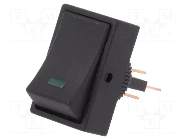 ROCKER; SPST; Pos: 2; ON-OFF; 25A/12VDC; green; LED,point; 12VDC SCI R13-207L-01-BBG