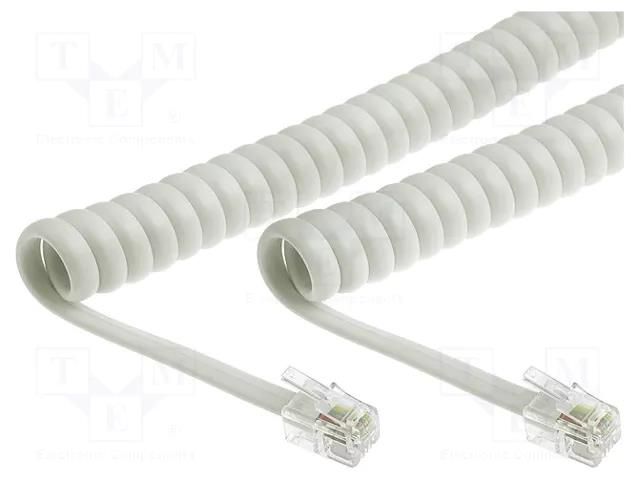 Cable: telephone; coiled,interlaced; RJ9 plug,both sides; white BQ CABLE TEL-4C-02T-WH