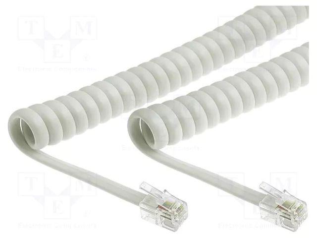 Cable: telephone; coiled,interlaced; RJ9 plug,both sides; ivory BQ CABLE TEL-4C-05T-IV