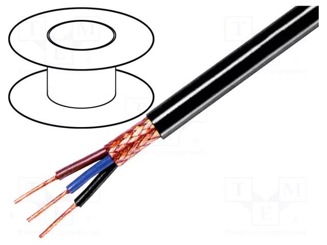 Wire; 3x0.35mm2; shielded,braid made of copper wires; black; 49V TASKER TAS-C3035