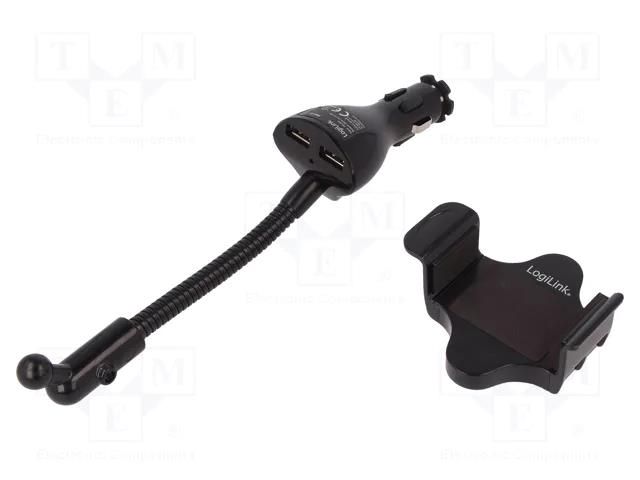 Car holder; black; 5V/3.1A; Features: with smartphone holder LOGILINK PA0121