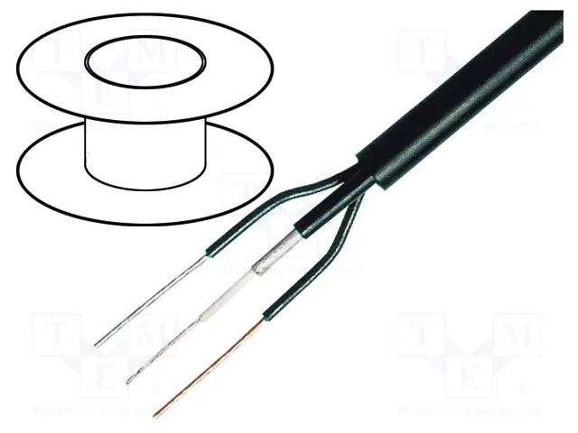 Wire: AV; 1x0.08mm2,2x0.22mm2; 100m; OFC; black; 3; stranded; 75Ω TASKER TAS-C224