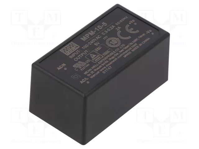 Converter: AC/DC; 10W; Uin: 80÷264VAC; 5VDC; Iout: 2A; OUT: 1; 81% MEAN WELL MPM-10-5