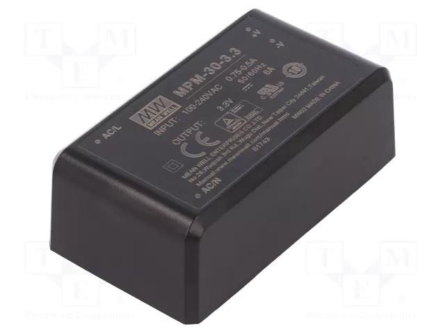 Converter: AC/DC; 20W; Uin: 80÷264VAC; 3.3VDC; Iout: 6A; OUT: 1; 82.5% MEAN WELL MPM-30-3.3