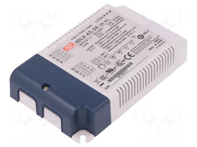 Power supply: switching; LED; 45W; 36VDC; 1.25A; 90÷295VAC; IP20 MEAN WELL IDLV-45-36