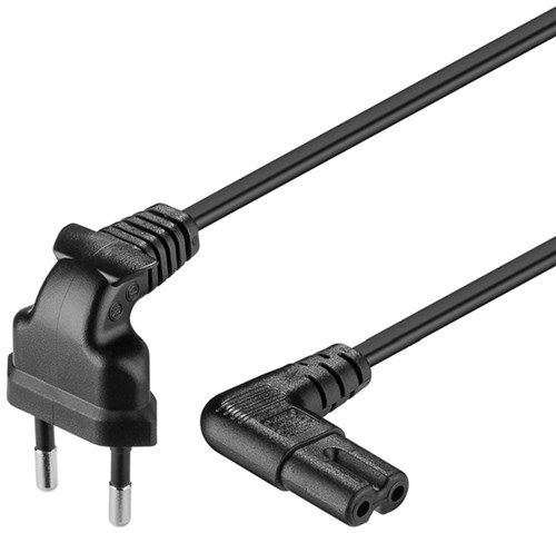 Connection Cable with Europlug, Angled, 0.3 m, black, (2*0.75 mm²), 0.3 m - Europlug (Type C CEE 7/16) 90° > C7 socket 90° 56587