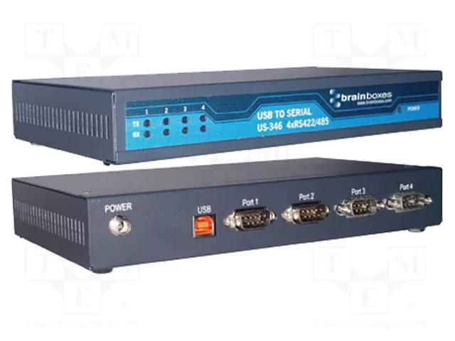 Converter; RS422/485/USB; Number of ports: 4; IP30; 0÷60°C BRAINBOXES US-346