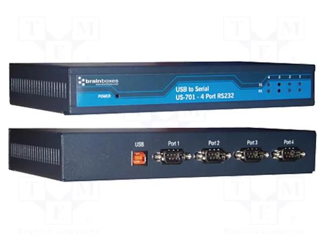 Converter; RS232/USB; Number of ports: 4; IP30; 215x122.5x34mm BRAINBOXES US-701