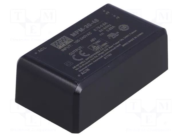Converter: AC/DC; 30W; Uin: 80÷264VAC; 48VDC; Iout: 630mA; OUT: 1; 91% MEAN WELL MPM-30-48