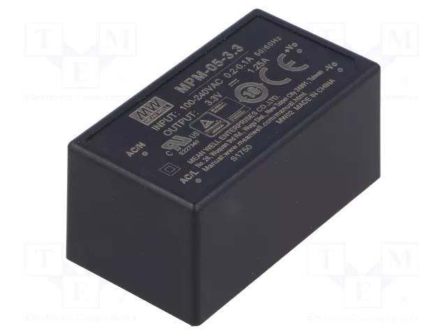 Converter: AC/DC; 4.1W; Uin: 80÷264VAC; 3.3VDC; Iout: 1.25A; OUT: 1 MEAN WELL MPM-05-3.3