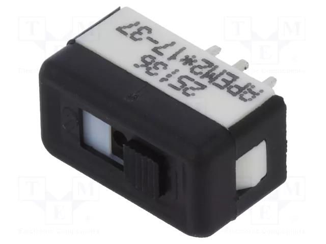 Switch: slide; Pos: 2; SPDT; 2A/250VAC; ON-ON; No.of term: 3 APEM 25136NAB