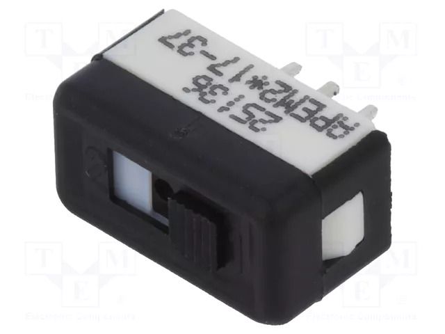 Switch: slide; Pos: 2; SPDT; 2A/250VAC; ON-ON; No.of term: 3 APEM 25136NAB
