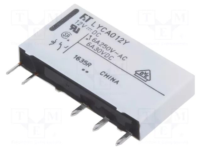 Relay: electromagnetic; SPDT; Ucoil: 12VDC; 6A; 6A/250VAC; 6A/24VDC FCL Components FTR-LYCA012Y