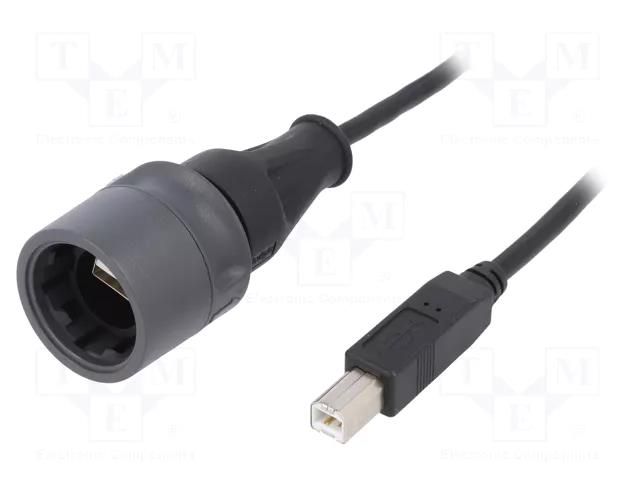 Cable; USB 2.0; USB A plug,USB B plug; 2m; IP66,IP68,IP69K; 1A BULGIN PXP6040/A/2M00