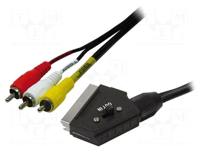 Cable; RCA plug x3,SCART plug; 2m; black LOGILINK CA1029