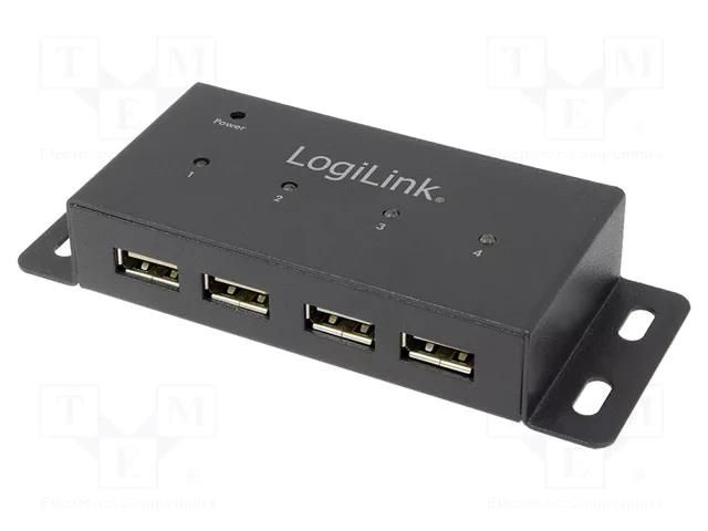 Hub USB; DC,USB A socket x4; USB 2.0; mounted on desktop,PnP LOGILINK UA0141A