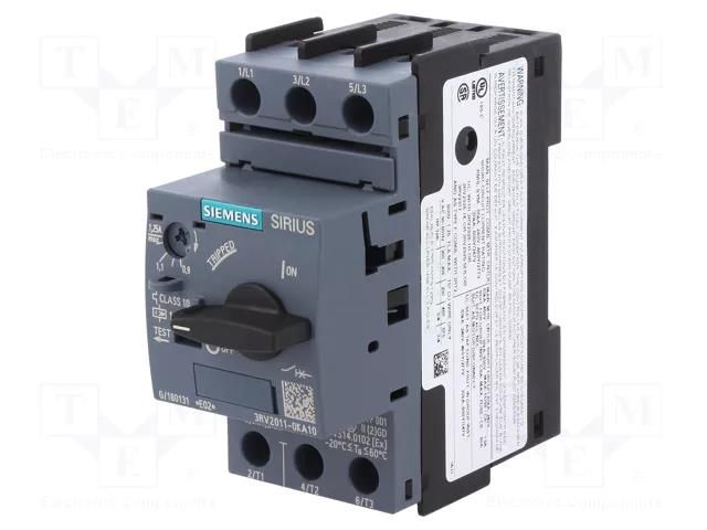 Motor breaker; 0.37kW; 220÷690VAC; for DIN rail mounting; 3RV2 SIEMENS 3RV2011-0KA10