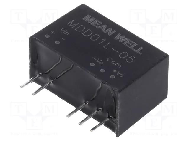 Converter: DC/DC; 1W; Uin: 4.5÷5.5VDC; Uout: 5VDC; Uout2: -5VDC; SIP7 MEAN WELL MDD01L-05